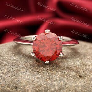 NEW Certified 3 ct. t.w. Garnet Red Moissanite Solitaire 6 Prong Ring